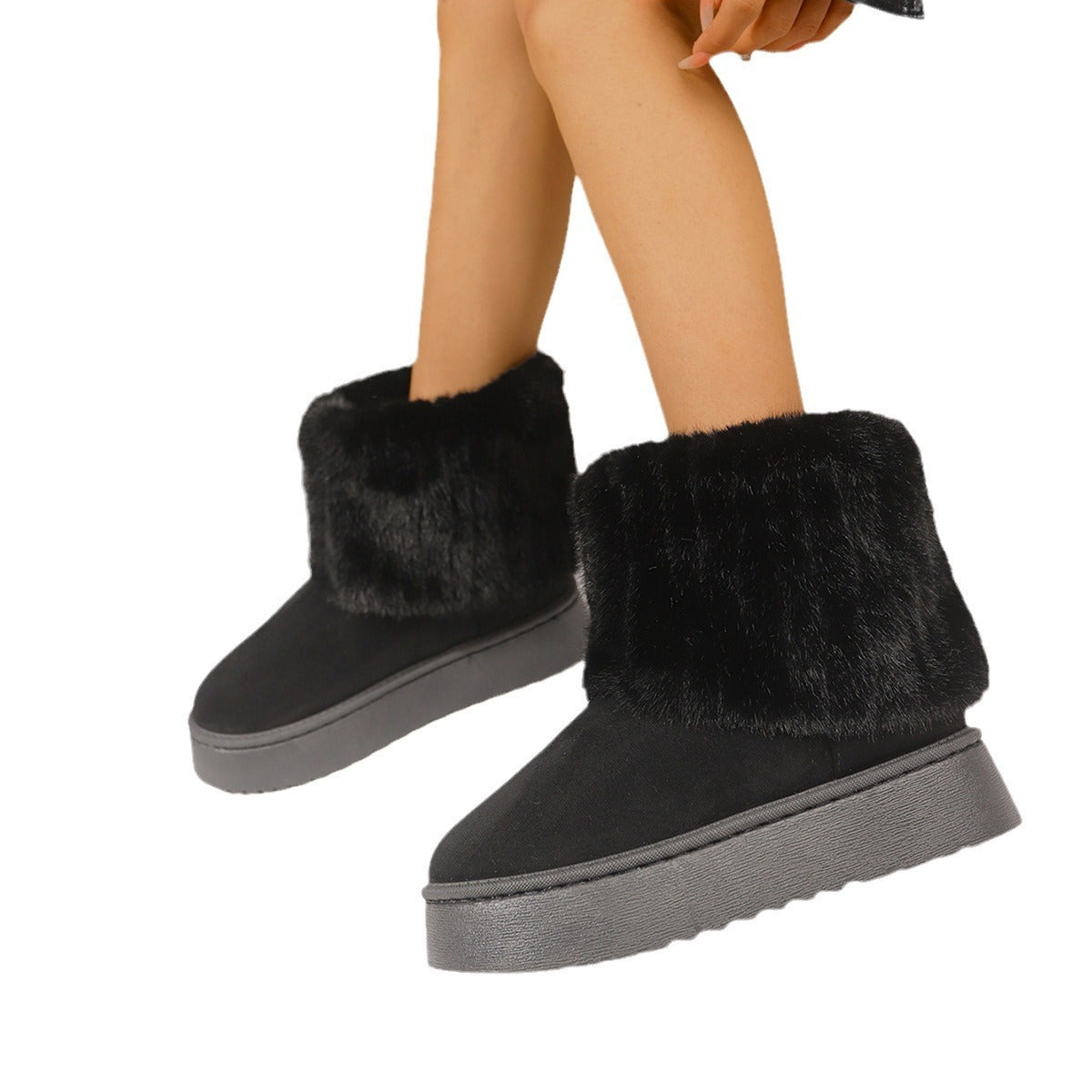 2024 Platform Winter Boots with Ankle Fur Detail