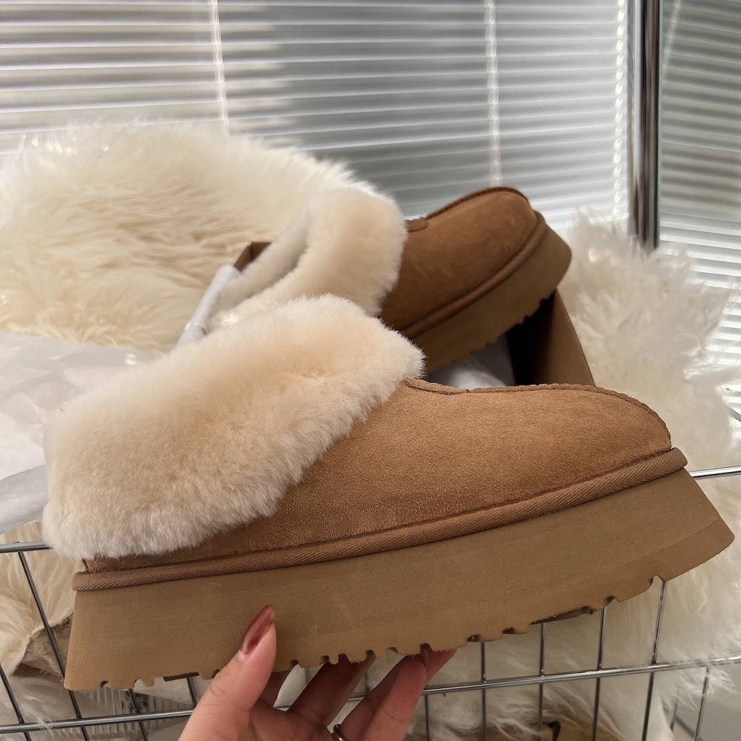 Fur Detail Platform Winter Shoes Slippers