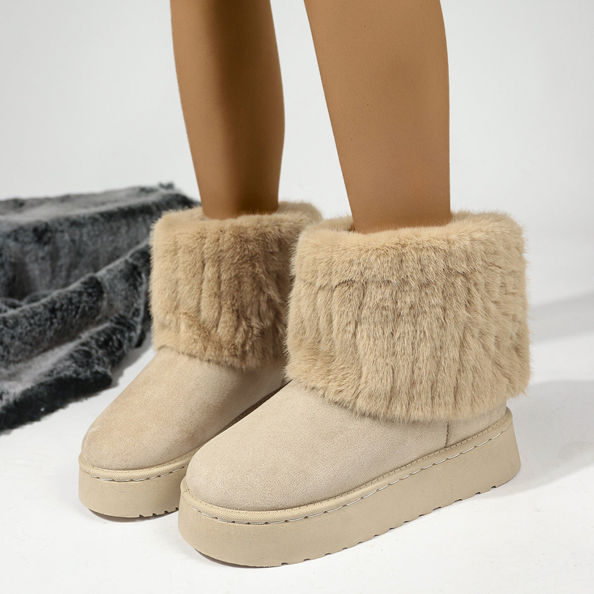 2024 Platform Winter Boots with Ankle Fur Detail